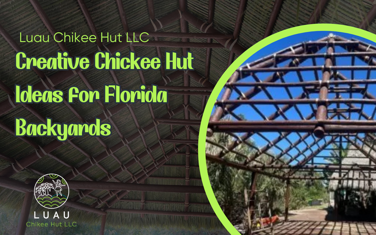 Tiki-style chickee hut in a tropical Florida backyard